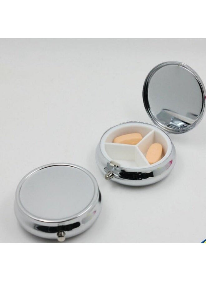 glasstore Pill Box Round Metal Pill Case Portable Mini Silver Medicine Drug Holder Container Organizer with 3 compartments for Travel Outdoor Use Pack of 2 - Image 5